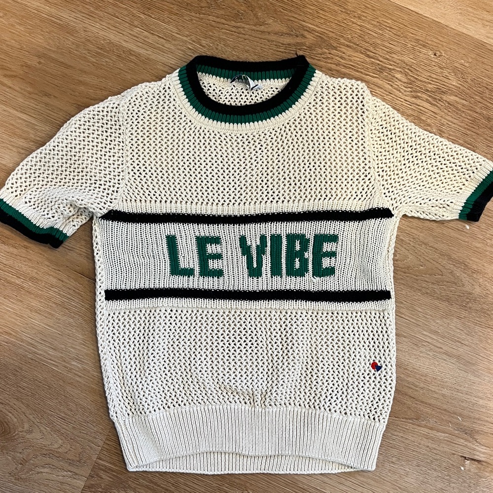 Clare V Cream and Green Knit Top